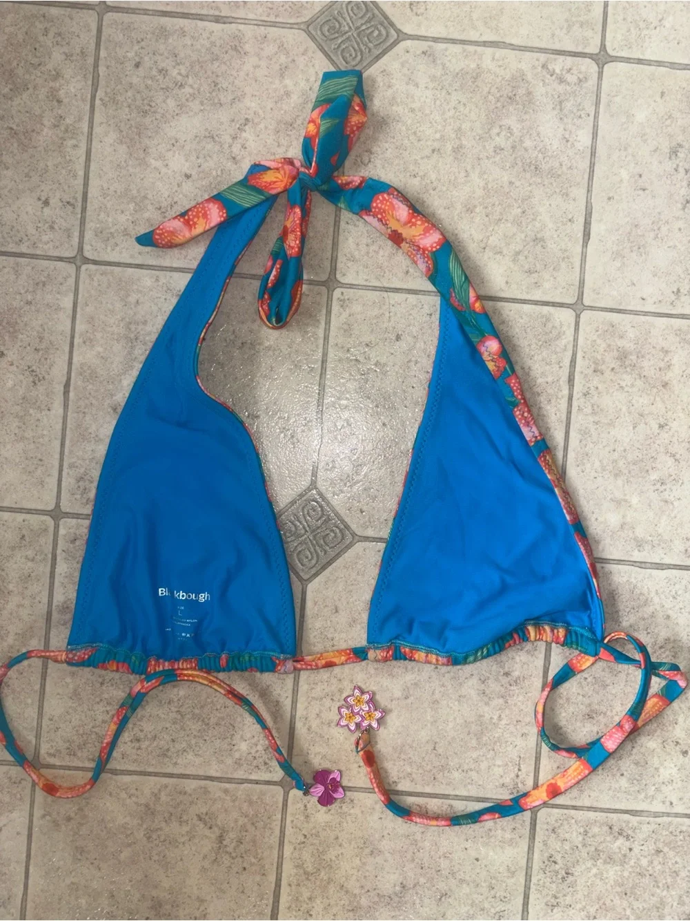 Blackbough Blue Floral Tie-Halter Bikini Set with Sarong and Dust bag
